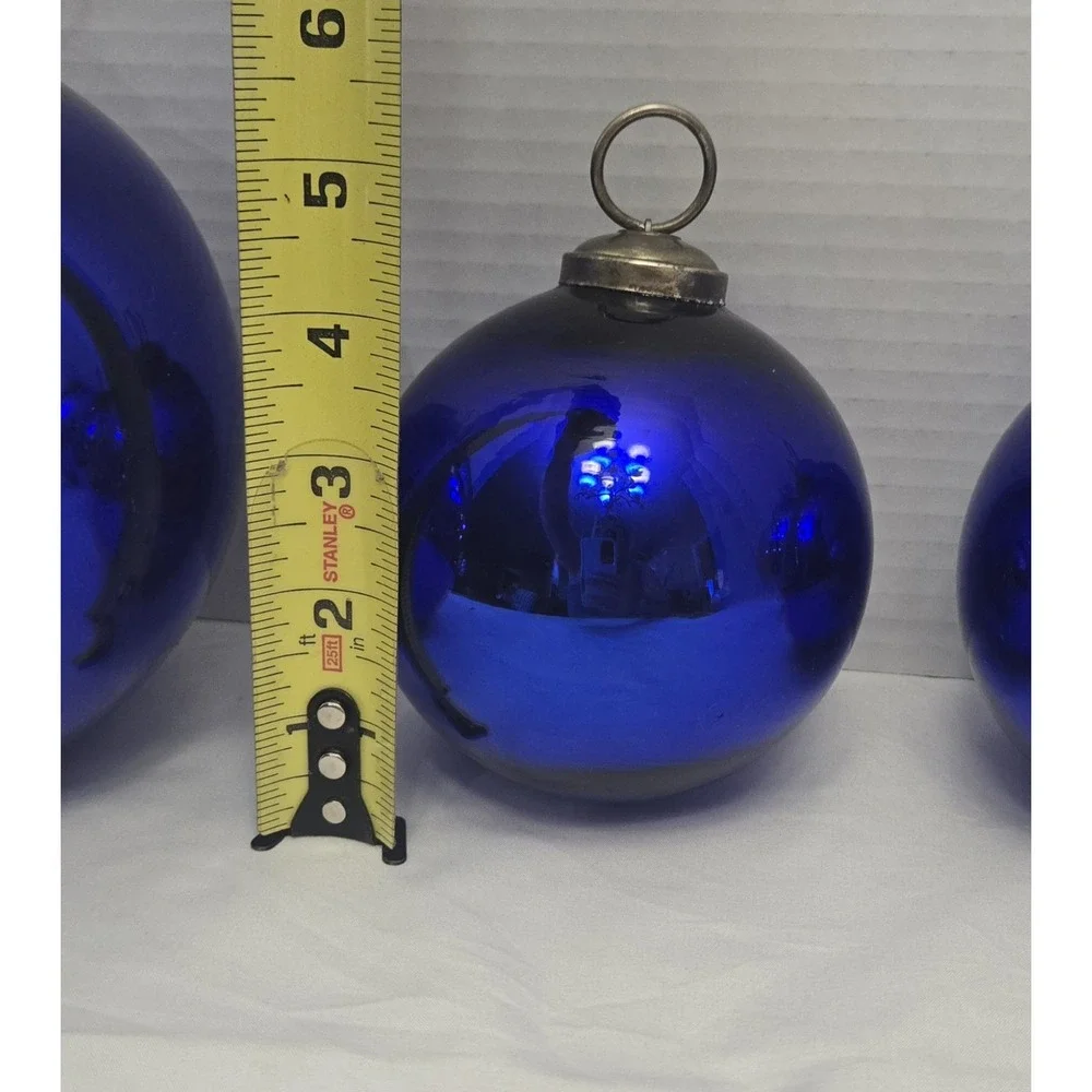 Antique German Kugel Ornaments - Cobalt Blue Mercury Glass Set (Two 6